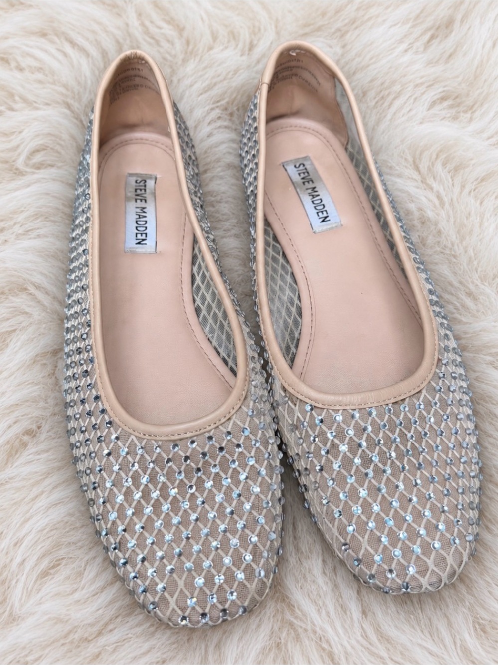 Steve Madden Auden Rhinestone Mesh Ballet Flats 9M Nude Blush Y2K Coquette